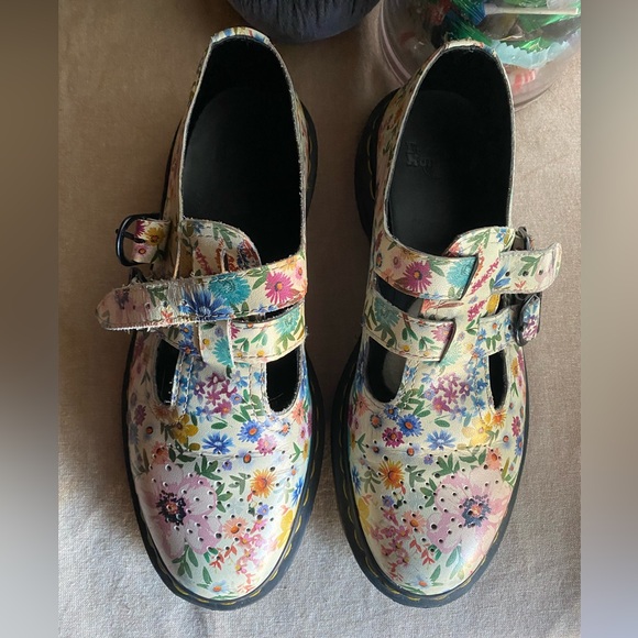 Dr. Martens Shoes - Dr. Martens Air Wair Floral Mash Up Leather Mary Janes Shoes Women's Size 9